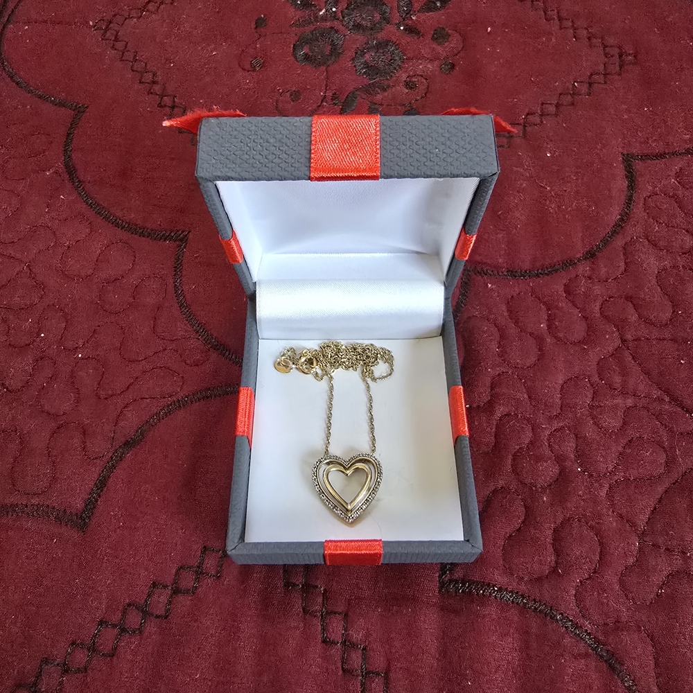 Small Diamonds-Two-Tone Gold Plated 18" Heart Pendant Necklace - Women's Jewelry - Picture 2 of 2